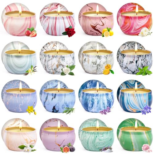 Duftkerzen Geschenke für Frauen,16 Stück Duftkerzen Geschenkset,Natürliches Sojawachs Aromatherapie Kerzen, Kleine Geschenkset für Weihnachten,Muttertag, Geburtstag,Valentinstag, Hochzeit,Bad,Yoga