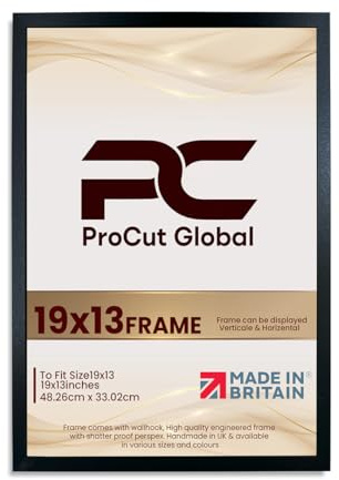 Procut Global Sleek Black Picture Frame For Photos - 19x13 | Engineered Wood With Clear Perspex Front For Wall Art Display - Ideal For Posters, Certificates, Documents & Home Decor