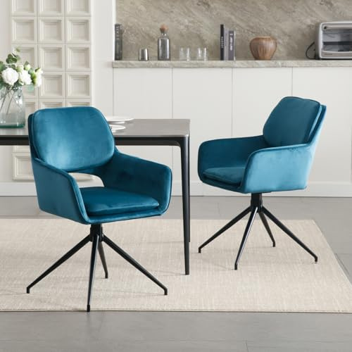 chairus Chaise Pivotante à 360° pour Salle à Manger Chaises de Cuisine Lot de 2 Fauteuil Salon Velours Chaises Scandinaves avec Accoudoirs, Bleu