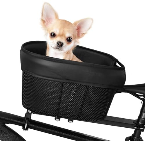 Hunde-Fahrradkorb, Mountainbike, Einkaufskorb, tragbare Katzen- und Hundetrage für Fahrrad, Querstange mit Schwammeinsatz, Ty-Gurt (schwarz)