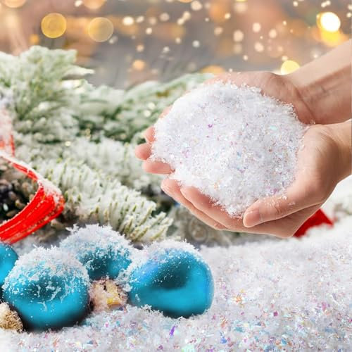 YORFULL 50g Fake Snow Decoration Xmas Artificial Snow,1.8OZ Plastic Fake Snowflakes for Christmas Tree Decoration Holiday Decor and Winter Displays