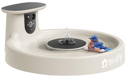 Birdfy Smart Bird Bath with Camera Solar Powered & Fountain, Dual-Lens Camera for Wildbird Watching, Auto Capture Bird Videos & Motion Detection - AI by Subscription (Yellowstone)