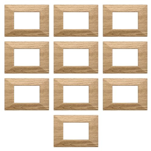 CONFEZIONE DA 10 PLACCHE PIRAMIDE SQUADRATE, IN TECNOPOLIMERO, COMPATIBILE CON BTICINO AXOLUTE, 3 MODULI/POSTI, LEGNO SCURO, RETTAGOLARI, DESIGN ELEGANTE E MODERNO, PER INTERRUTTORI/PRESE