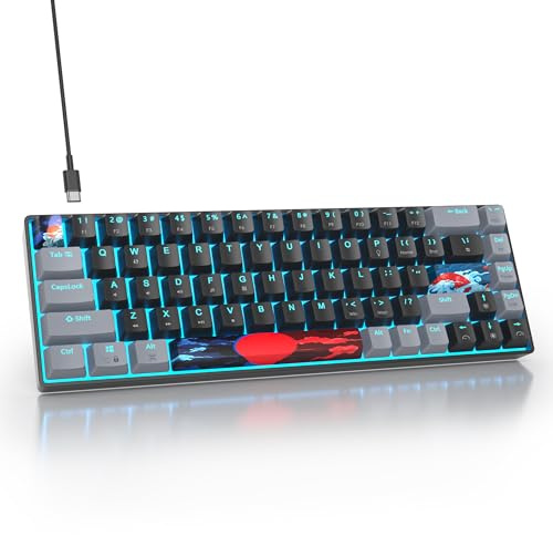 SOLIDEE mechanische gaming tastatur 65 prozent,68 Tasten mit Lineare rote Schalter,Eisblaues Licht,kabelgebundene mechanische Tastatur mit LED-Hintergrundbeleuchtung,für PS5/PS4/Xbox(68 Dark)