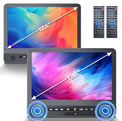 Arafuna 12 DVD Player Auto 2 Bildschirme, Wiederaufladbar Kopfstütze für Auto, Unterstützung USB/TF-Karte, Sync Screen, und letzter Speicher