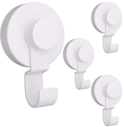 poraceous 4 Piezas Ganchos de Ventosa al Vacío, Colgador Toalla Baño | Reutilizable Ganchos de Ventosa, Impermeable Gancho Ventosa Baño, Extraíble Colgadores de Succion, Sin Perforar (Blanco)
