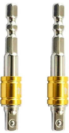 2 PCS 1/4 Socket Adapter Hex to Square Drive - Heavy Duty Impact Driver Adapter Set for Drills | Chrome Vanadium Steel Drill Bit Extension for Automotive DIY & Construction Tools(Sliver)