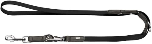 Hunter verstellbare Hundeführleine WOLMAR – BioThane® & Leder, 3-Fach verstellbar, robust & pflegeleicht, handgefertigt in Deutschland, Farbe: schwarz/grau, Größe: 16/200