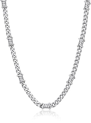 Bandmax Chaine Homme Acier Inoxydable 5mm Chaîne Épine sans Pendentif Collier Homme 45cm Fil Barbé Chaine Argent Garçons Lien 5mm Chaine Cubaine Collier pour Amis