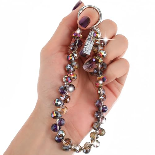 Grevosea Beaded Phone Wrist Strap, Sparkling Crystal Phone Bracelet Strap with Tether Tab Phones Charms Lanyard Hands-Free Chain Wristlet for Women