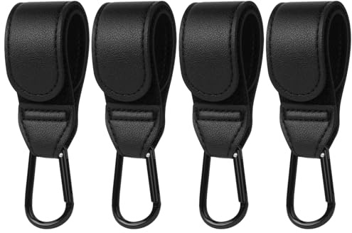 URAQT Ganchos Carro Bebé, 4 PCS Colgador Bolso Carrito Bebe,Gancho Carro Bebé Hasta 5 kg,Ajuste Universal Gancho multifuncional,Accesorios Carrito Bebé para Colgar Bolsas, Mochila, Bolso etc (Negro)