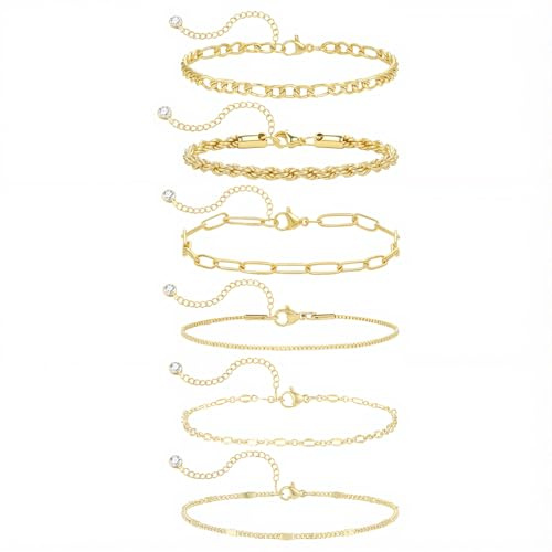 Emibele Bracciali D'oro per le Donne, Set Di Bracciali Impilabili Placcati In Oro 14K, Catena Cubana Regolabile A Forma Di Graffetta Bracciale D'oro Minimalista Di Tendenza per le Donne