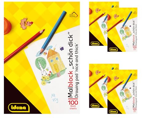Idena 90441 - Malblock DIN A4, 5 Stück, Block mit je 100 Blatt geleimt, Malpapier mit 70 g/m², FSC-Mix Papier