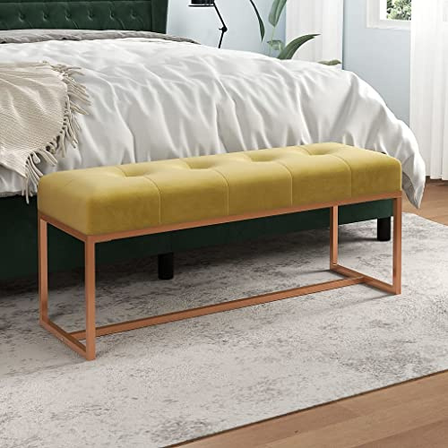 Fangmaliuyun Sitzbank Senfgelb 110x36x45 cm Samt Polsterbank mit Schaumstofffüllung Metallgestell Modernes Design Flur Schlafzimmer Esszimmer