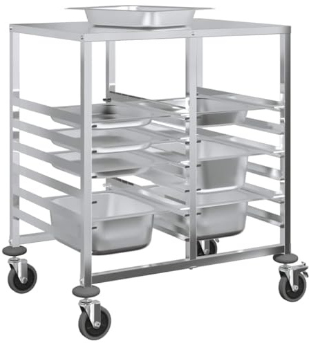 Tablettwagen, Servierwagen, Küchenleiter für 12 GN-Behälter, 75 x 55 x 87 cm, Edelstahl