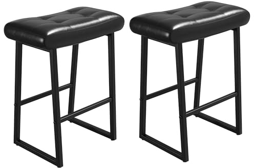 YUUIJOAA Bar Stool Set of 2,Kitchen Stools with Saddle Seat and Footrest,Breakfast Bar 61 cm High, Kitchen Stool Without Backrest,150 kg Load Capacity for Kitchen, Bar, Home Office (BLACK)