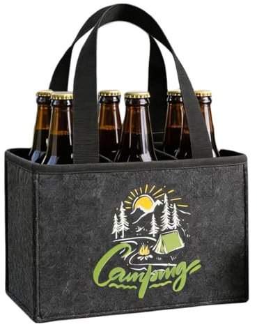 teokyat Portabotellas de cerveza 6 botellas – Camp Camping Caravana Gadgets Decoración, regalos divertidos para hombres, regalos de cerveza para hombres, bolso de mano para acampar
