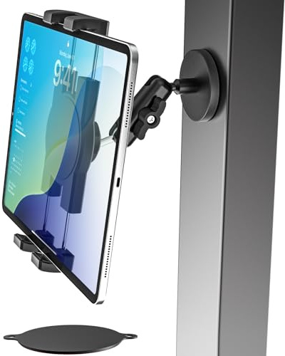 Universal Starke Magnetisch Tablet Halterung für Kühlschrank Fitness Küche | oder Jede Metalloberfläche [Verstellbarer Metallarm] iPad Magnethalter für Tablets Handys, iPad, Galaxy Tab, 4-13