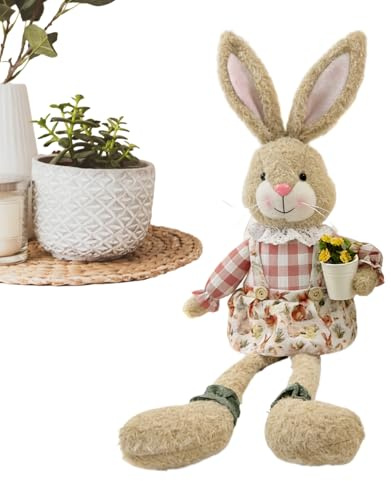 Coniglietto Peluche Pasquale Con Gambe Lunghe, Figura Coniglietto Piedi, Decorazione Rustica Primaverile Per Bambole Morbide, Ornamento Esposizione Per Animali Di Per Scaffale Da Scrivania