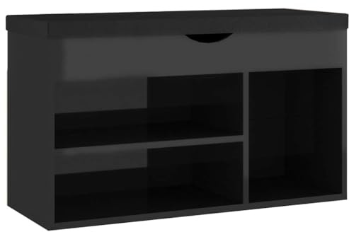 HFXHIJXQ Panca per scarpe, colore nero lucido, 80 x 30 x 47 cm, con cuscino in legno e MDF, salvaspazio, con imbottitura in schiuma per corridoio e camera da letto