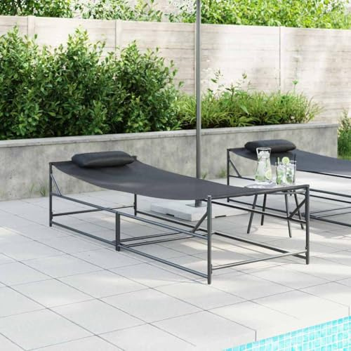 Gartenliegestuhl 2 pcs Schwarz pulverbeschichteter Stahl mit Kissen 199x80x50,5 cm wetterfest verstellbar für Terrasse Balkon Outdoor Relaxliege Komfort