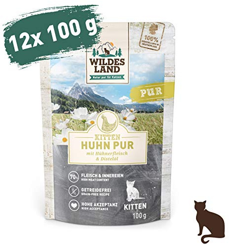 Wildes Land Nassfutter Katzenfutter - Kitten Huhn PUR 12x100g - mit Hühnerfleisch & Distelöl