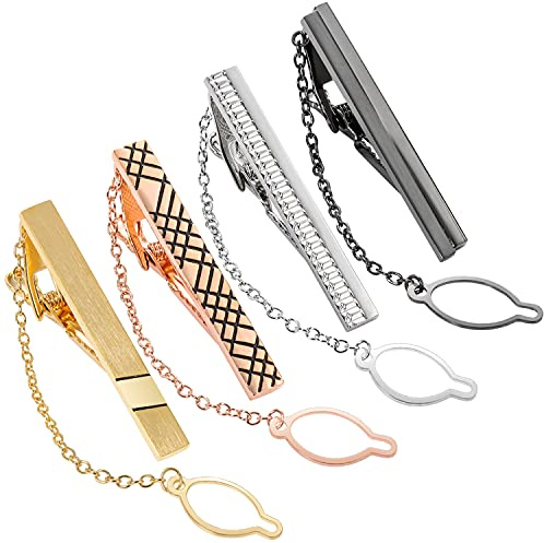 HAWSON Lot de 4 pinces à cravate pour homme 5,1 cm avec chaîne – Accessoires de mariage d'affaires, Métal., Non connu
