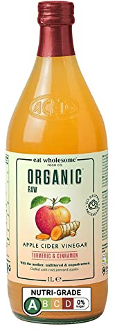 Eat Wholesome Organic Apple Cider Vinegar Turmeric & Cinnamon, 1L - Raw, Unpasteurised, Unfiltered, With The Mother, Vegan, Glass Bottle