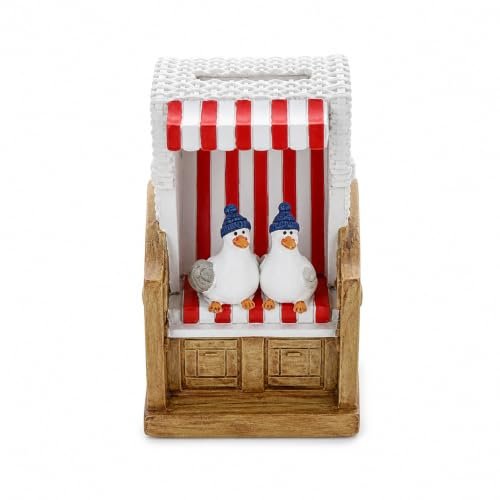 Topshop24you Strandkorb Spardose Urlaubskasse Möwen Rot Polyresin 9x6x6 cm | Reisekasse – Handbemalte Maritime Deko, 9 x 6 x 6 cm