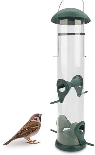 WILDLIFE FRIEND I Mangiatoia per uccelli, verde – con 4 ripiani per avvicinamento, casetta per uccellini da esterno, porta mangime uccelli selvatici, altezza 30cm
