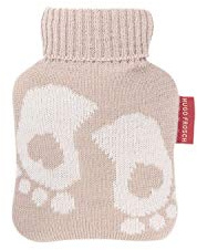 Hugo Frosch Mini-Wärmflasche 0,2 l mit braunem Strickbezug Motiv Füße | kleine Mini-Bettflasche Made in Germany, auslaufsicher & langlebig, mit kuscheligem Überzug, abnehmbar & waschbar