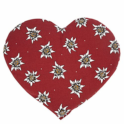 Cojín de semillas de uva con forma de corazón, aprox. 30 x 25 cm, diseño de flor edelweiss