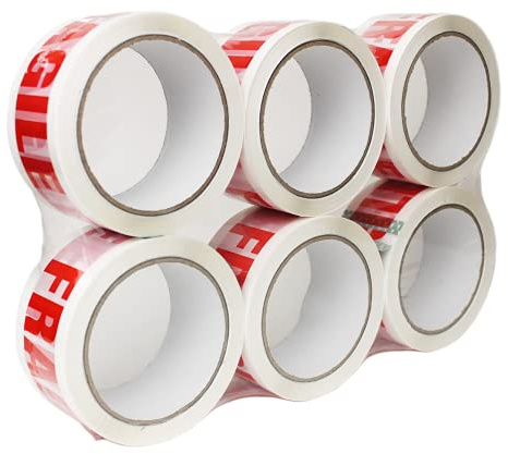 Cinta de embalaje frágil, 48 mm x 66 m (6 rollos) Cinta fuerte para mudanzas y cajas de cartón para embalaje, proporciona un fuerte sellado seguro y pegajoso por la caja de embalaje