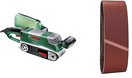 Bosch Bandschleifer PBS 75 AE (im Karton) + 9tlg. Schleifband-Set verschiedene Materialien (Körnung 60/80/100)
