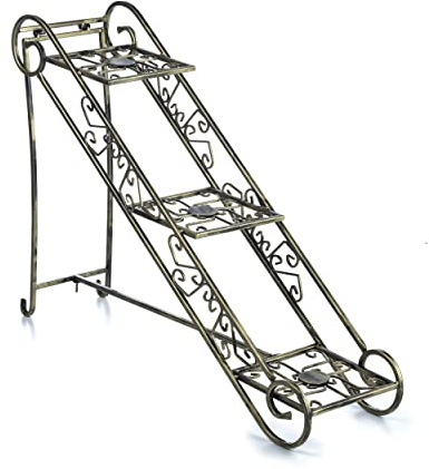 HowHomely Escalier à fleurs antique à 3 niveaux - Panier Plante - 62 cm - Fabriqué à la main - Doré