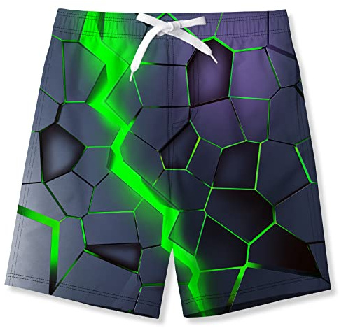 TUONROAD Badshorts för pojkar, simning, 3D, snabbtorkande, hawaiianska strandkläder, shorts med sidofickor, 5–16 år, 9-10 años
