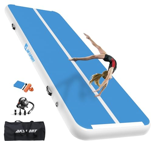 AKSPORT Air Matte Track Tumbling Matte,3/4/5/6m Aufblasbar Gymnastikmatte Turnmatte Tumbling Matten 10/20cm hoch mit Luftpumpe für Zuhause/Taumel/Turnhalle/Ausbildung/Cheerleading
