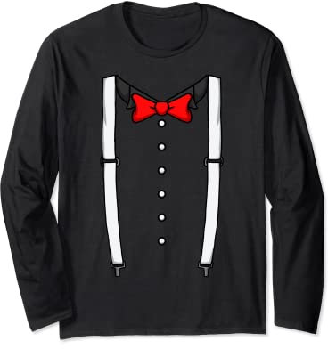Rote Fliege Hosenträger Kummerbund Smoking Fliege Langarmshirt