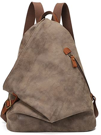 Retro Segeltuch Rucksack PU Vintage Rucksäcke PU Leder Daypack Reisetasche Schulterrucksack für Herren Damen (6882-PU-D.Coffee)