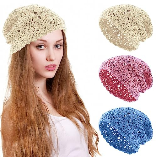 KABAKE Frauen Baumwolle Häkelmütze Handgemachte Strick Floral Slouchy Beanie Hut Gestrickte Cutout Sommer Schädel Cap