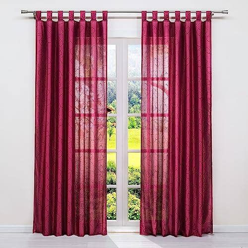 SCHOAL Bilckdicht Gardine mit Schlaufen Schlafzimmer Vorhang Schiebegardinen Schal Fensterschal Wohnzimmer Dekoschal Rot 1 Stück BxH 140x175cm