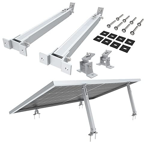 NuaSol Aufständerung Solarmodul Halterung Balkonkraftwerk Flachdach | Verstellbar 15°-30° | Solarpanel Photovoltaik Universal Flachdachmontage, PV Module | Einfache Befestigung | Silber