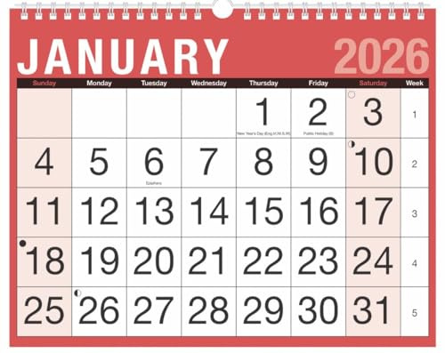 2026 Easy View Monthly Planner - Large Font Month To View A4 Wall Hanging Calendar - Spiral Bound Family Organiser