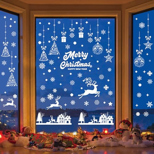 BELSVOR 196 Fensterbilder Weihnachten, 9 Bögen Fensterbild Weihnachten, Wiederverwendbare PVC Fensterbilder Weihnachten, Elektrostatischer Fensterbilder Weihnachten, Deko Weihnachten für Vitrinen