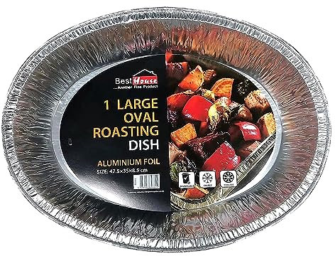 BH | 10 Pack Large Oval Aluminium Foil Roasting Trays | (47 × 35 × 8.5 cm) | Heavy-Duty Disposable Baking & Serving Pans for Roasting, Cooking, Takeaway & Parties - by Best House