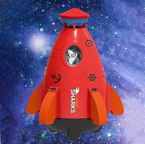 ZUICC Summer Toy Outdoor Yard Rocket Sprinkler,Jouets d'extérieur pour Enfants - arroseur de fusée Spatiale,Jeux d'eau pour Enfants,Jouets Sprinkler Rotatives 360 ° avec des Autocollants DIY (Rouge)