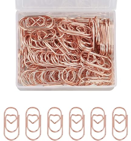 RONGWANGFU Lot de 130 trombones en forme de cœur or rose avec boîte transparente pour bureau, salle de classe.