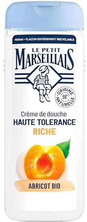 Le Petit Marseillais – Crème de Douche Haute Tolérance Riche Abricot Bio (flacon de 400 ml) – 98% d'ingrédients d'origine naturelle – Gel douche pour peaux sèches et sensibles