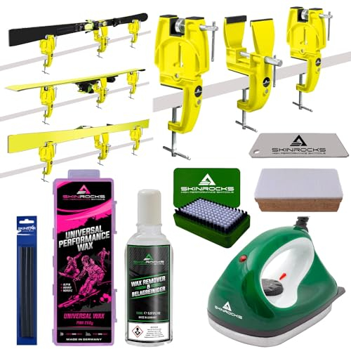 SkinRocks Skiwachs Profi Set 8-teilig Skispanner Bügeleisen Wax Ski Vice gelb