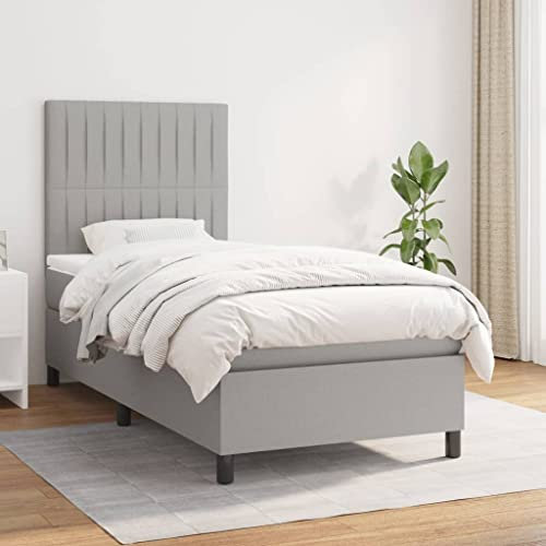 Gecheer Boxspringbett mit Matratze Bettgestell Einzelbett/Doppelbett Bettrahmen Polsterbett mit Lattenrost Bett Kopfteil Seniorenbett Schlafzimmerbett Designerbett Hotelbett Hellgrau 90x190 cm Stoff